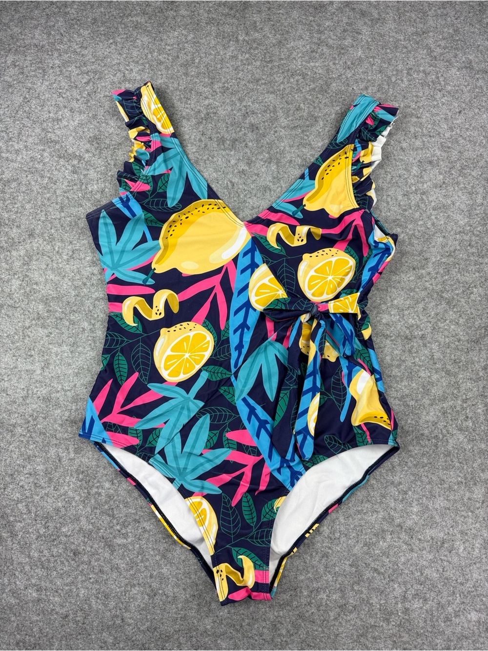Chic Soul Navy One-Piece Swimsuit with Yellow Lemon Print